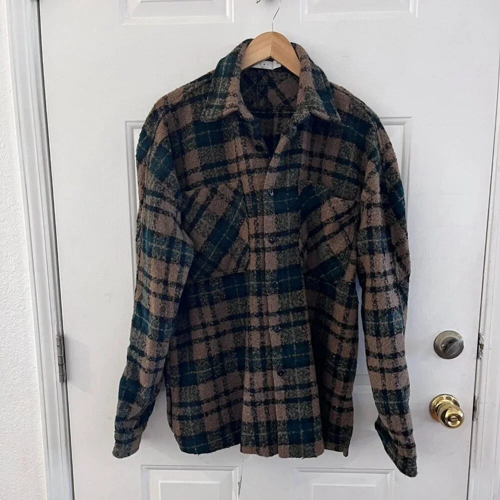 MNML Men's Over-Sized Warm Loose Woven Flannel Plaid Shirt/Shacket Sz Med